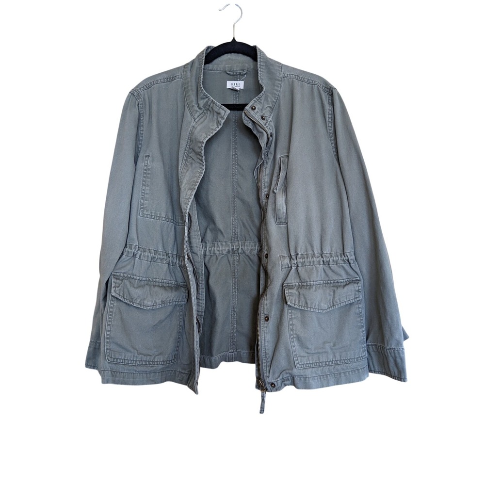 ANA A New Approach Olive Green Utility Field Jacket Womens Large Cotton Zip Up
